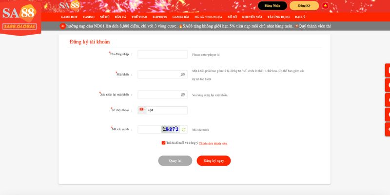 Hướng dẫn đăng ký tài khoản SA88